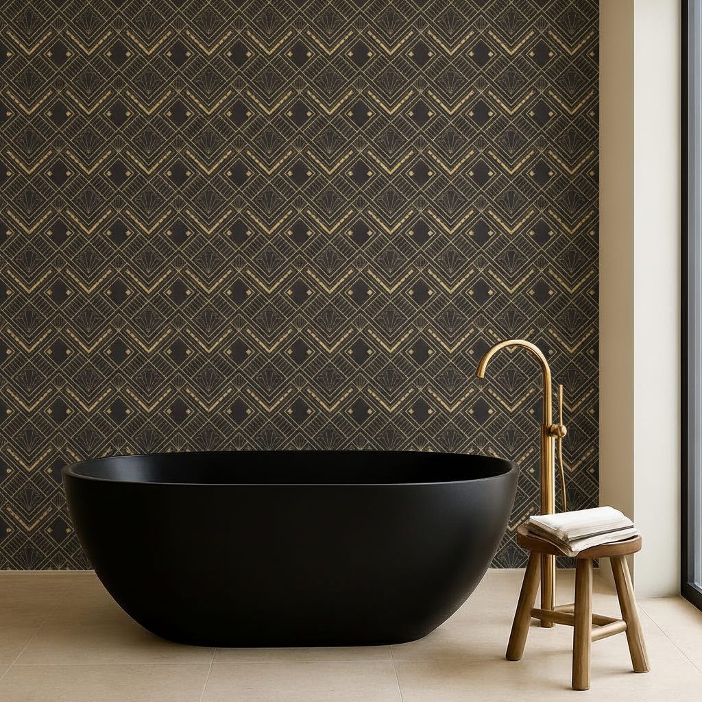Piastrelle Art Deco Linee Oro in ambiente