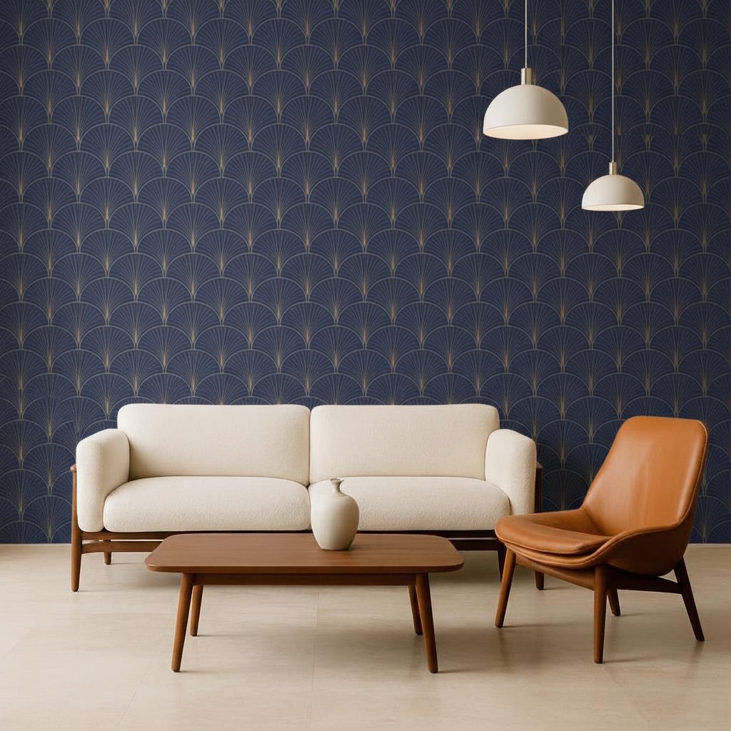 Palme Art Deco Blu Oro in ambiente