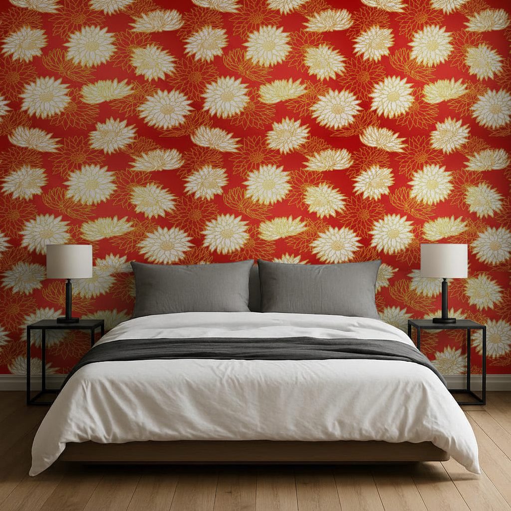 Crisantemi Cinesi Pattern Floreale in ambiente