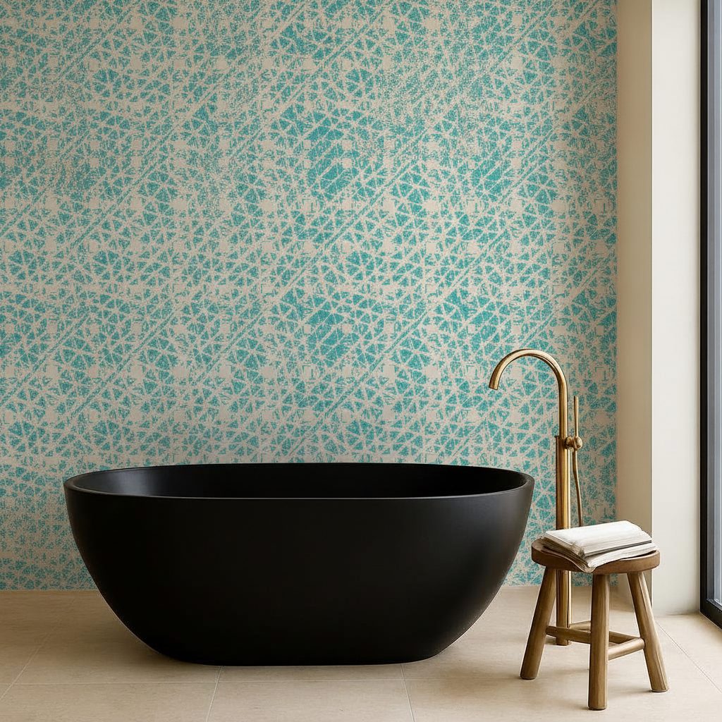 Shibori Acquerello Teal Beige in ambiente