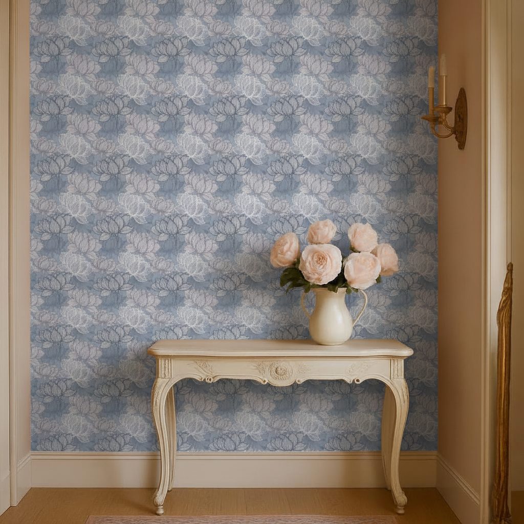Fiori Art Déco Blu Grigio in ambiente