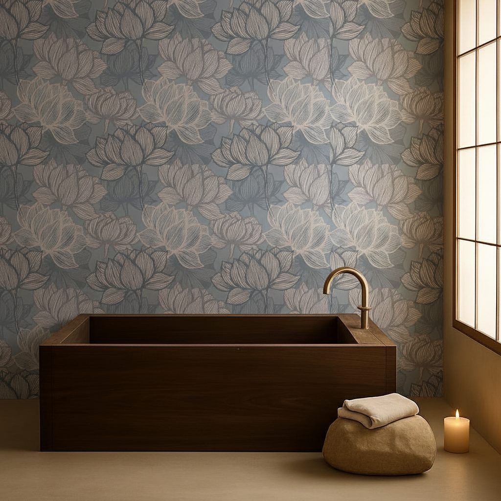 Fiori Art Deco Blu Grigio in ambiente