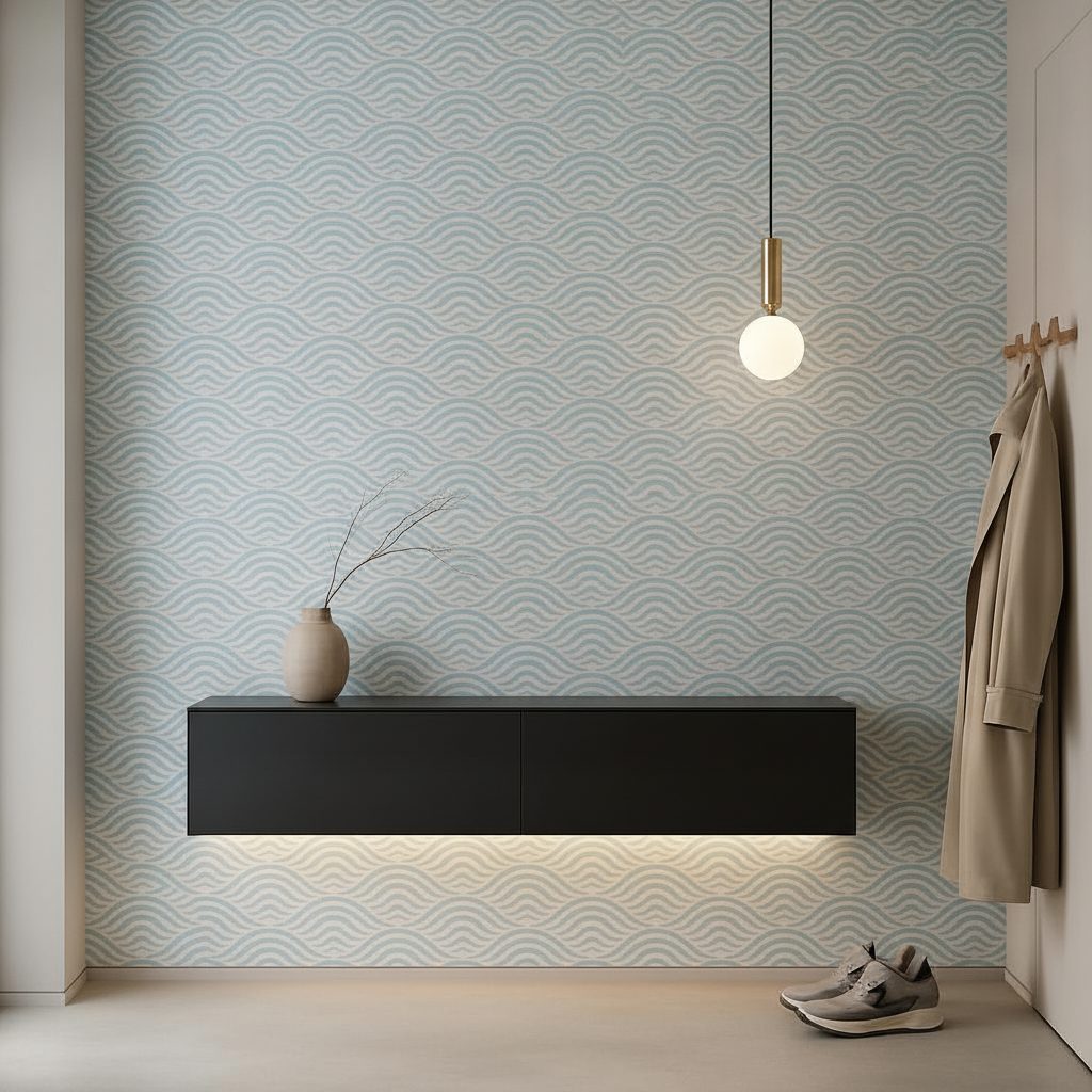Onde Astratte Blu Bianche in a room setting