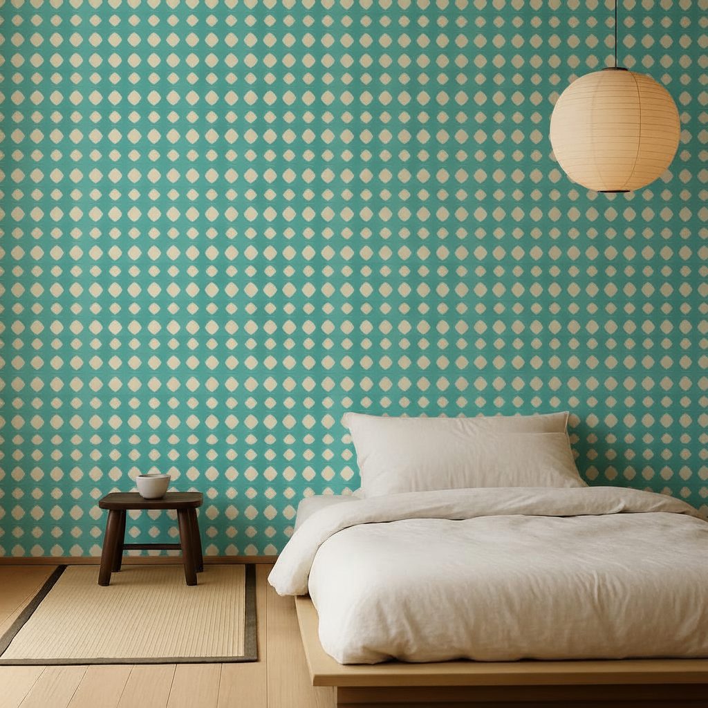 Geometrie Ondulate Verde Acqua in a room setting