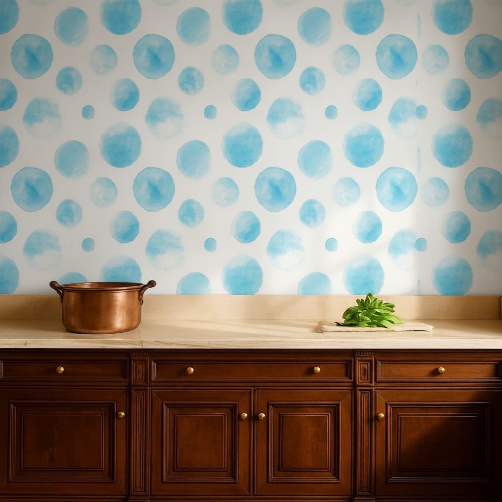 Cerchi Puntini Acquerello Azzurro in a room setting