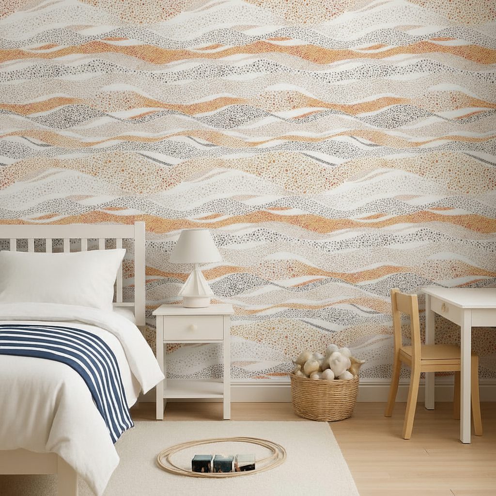 Pattern Ondulato Puntinismo Grigio Arancio in a room setting
