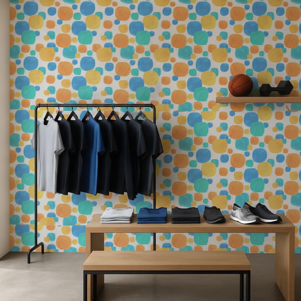 Macchie Acquerello Blu Arancio in a room setting