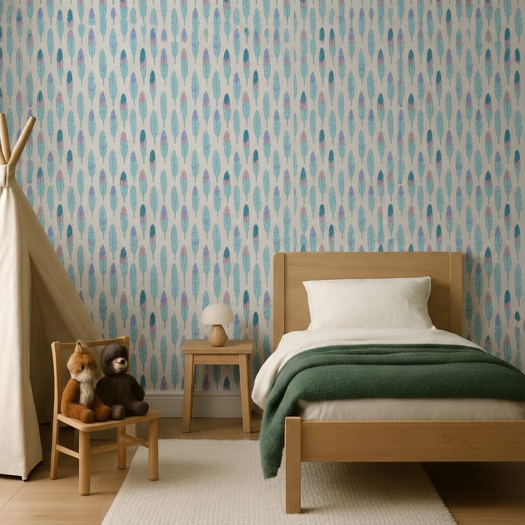 Piume Colorate Boho Disegnate in ambiente
