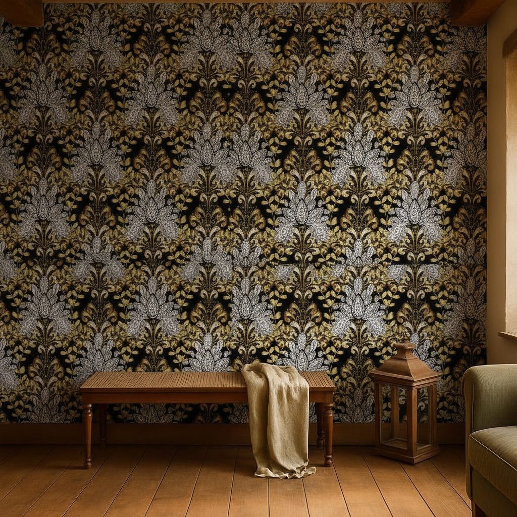 Pattern Vintage Dorato su Nero in a room setting