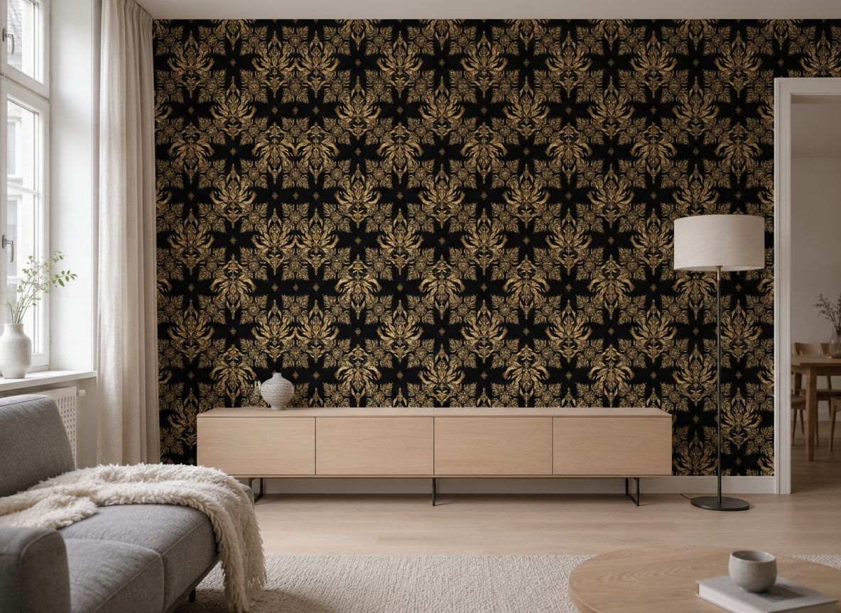 Geometrie Moderne Oro su Nero in a room setting