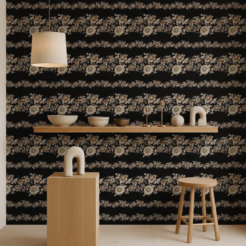 Bordo Floreale Dorato su Nero in a room setting