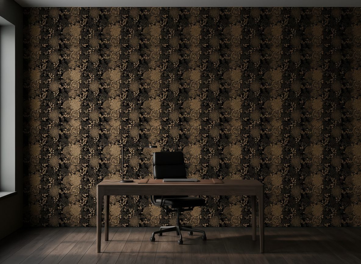 Fiori Dorati Vintage su Nero in a room setting