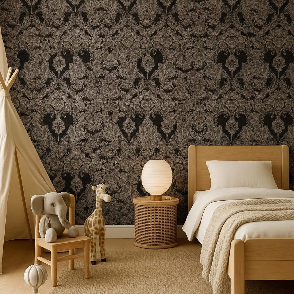 Tessuto Damascato Vintage Marrone in ambiente