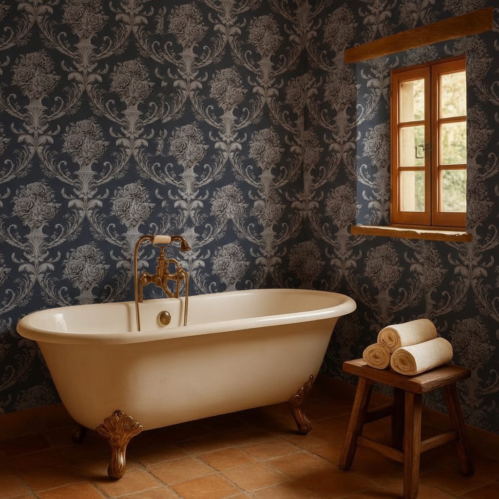 Pattern Damascato con Rose in a room setting