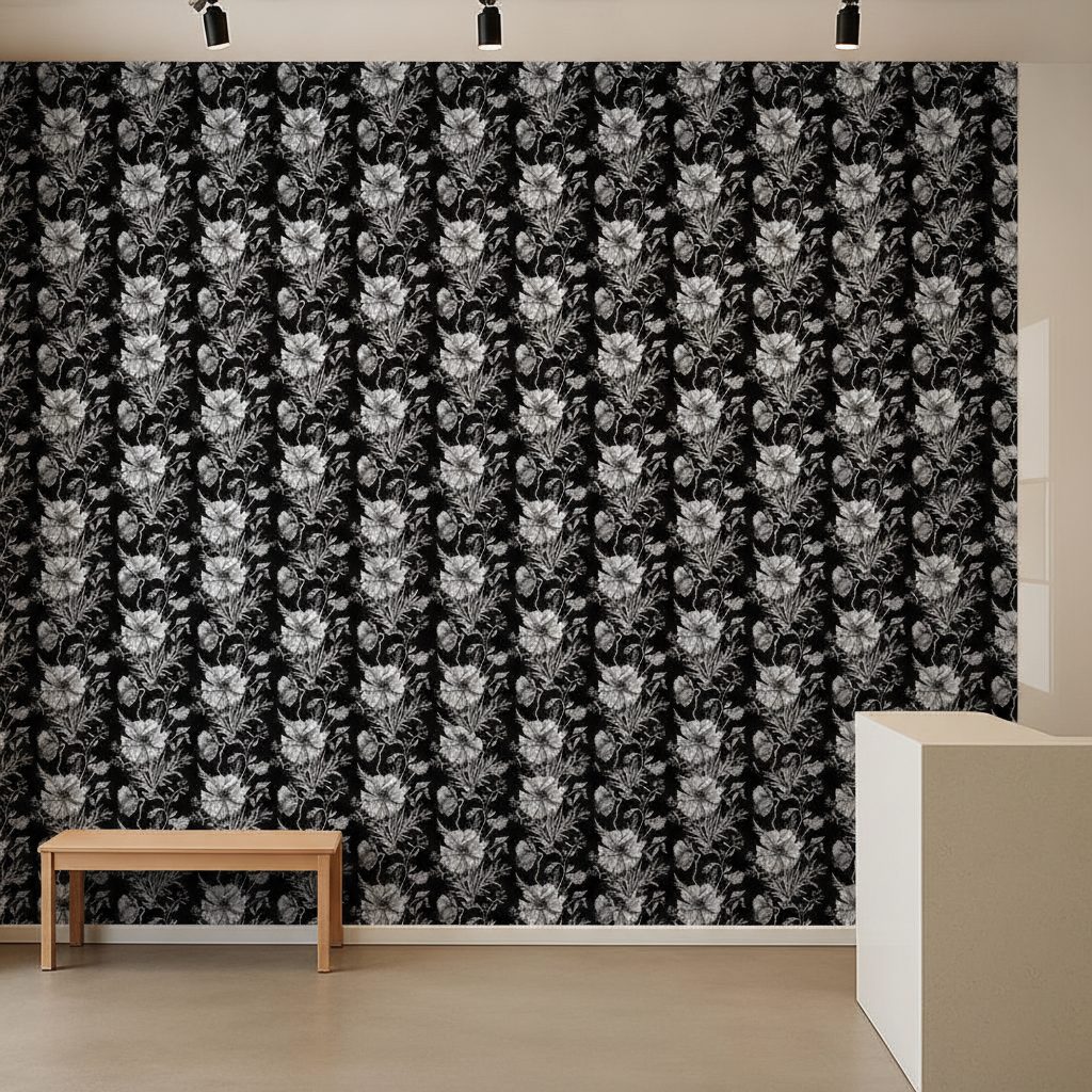 Papaveri Monocromatici Acquerello Sfondo Nero in a room setting