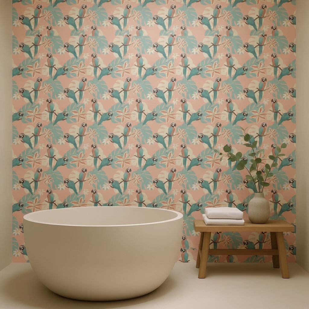 Pappagalli e Foglie Tropicali in ambiente
