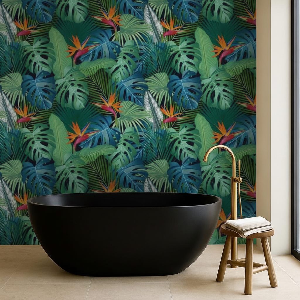 Foglie Tropicali Uccello Paradiso Nero in ambiente