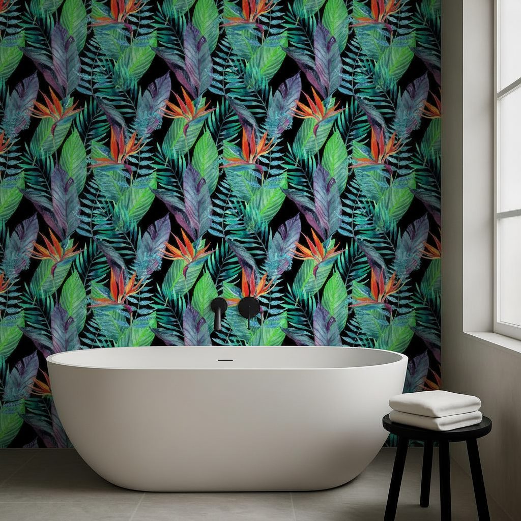 Fiori e Foglie Tropicali Acquerello in ambiente