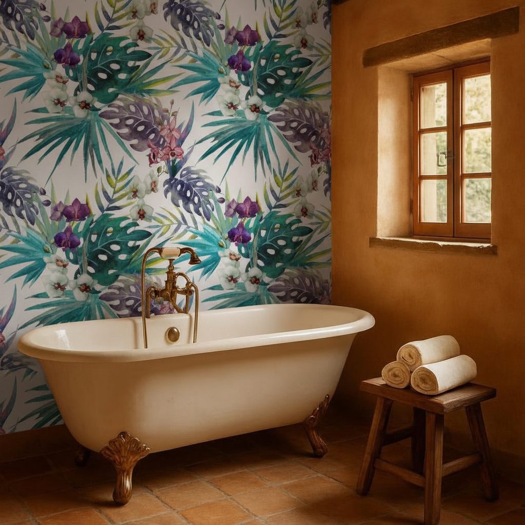 Orchidee Ibisco Acquerello Esotico in ambiente