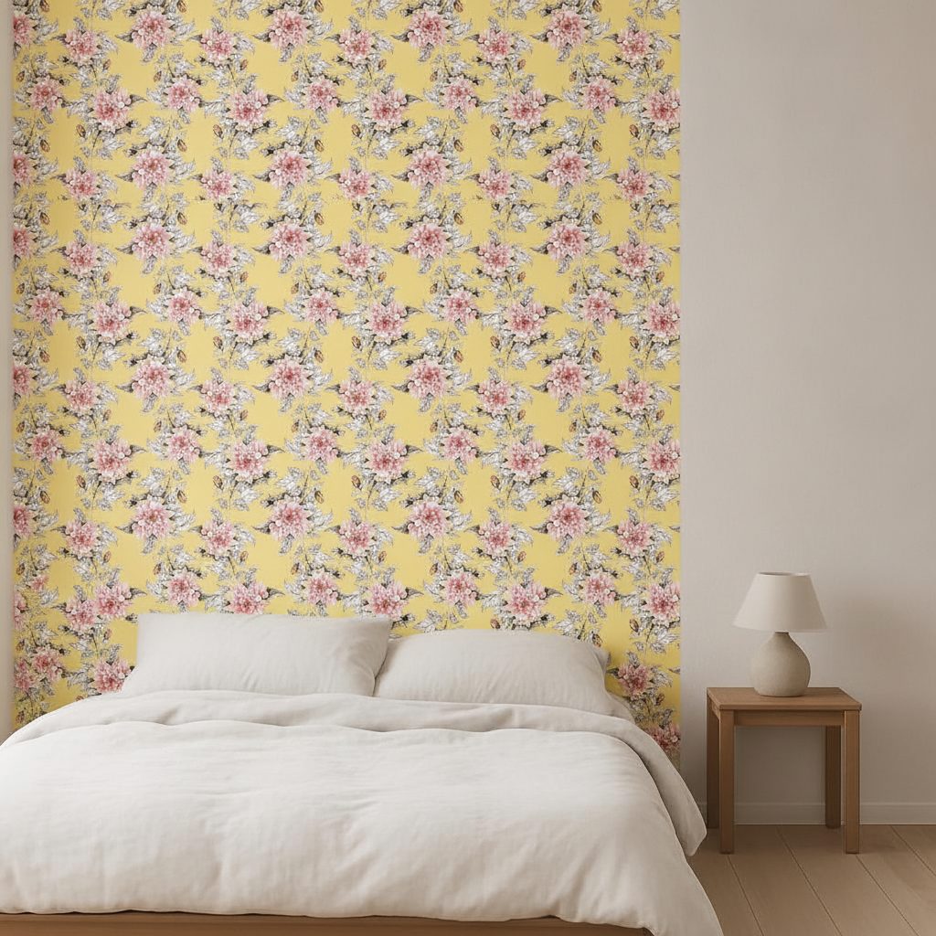 Fiori Acquerello su Sfondo Giallo in ambiente