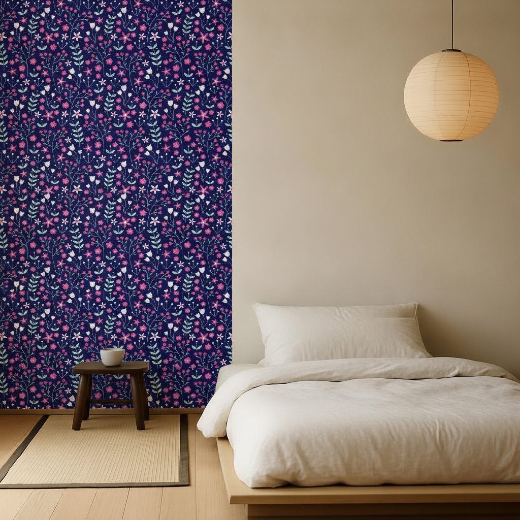 Fiori e Foglie Rosa Blu in ambiente