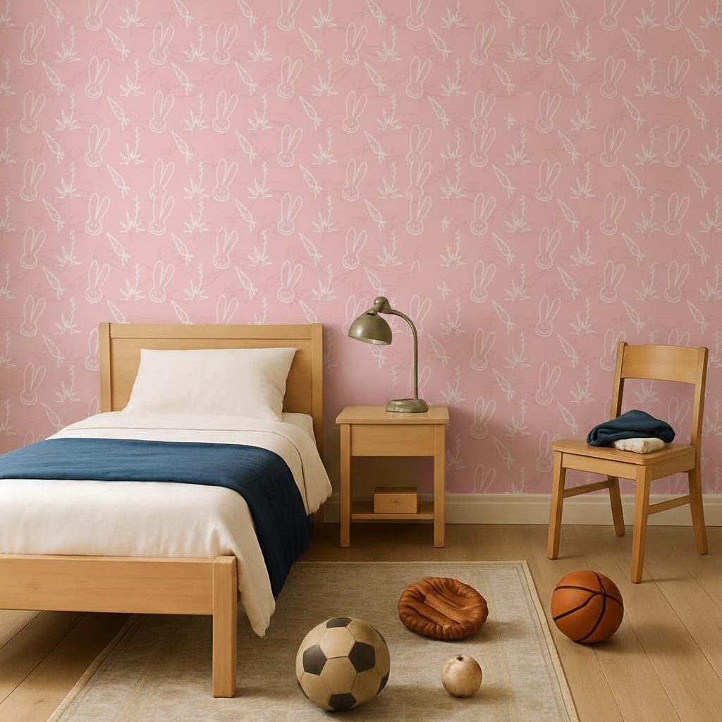 Conigli Carote e Arbusti Rosa in a room setting