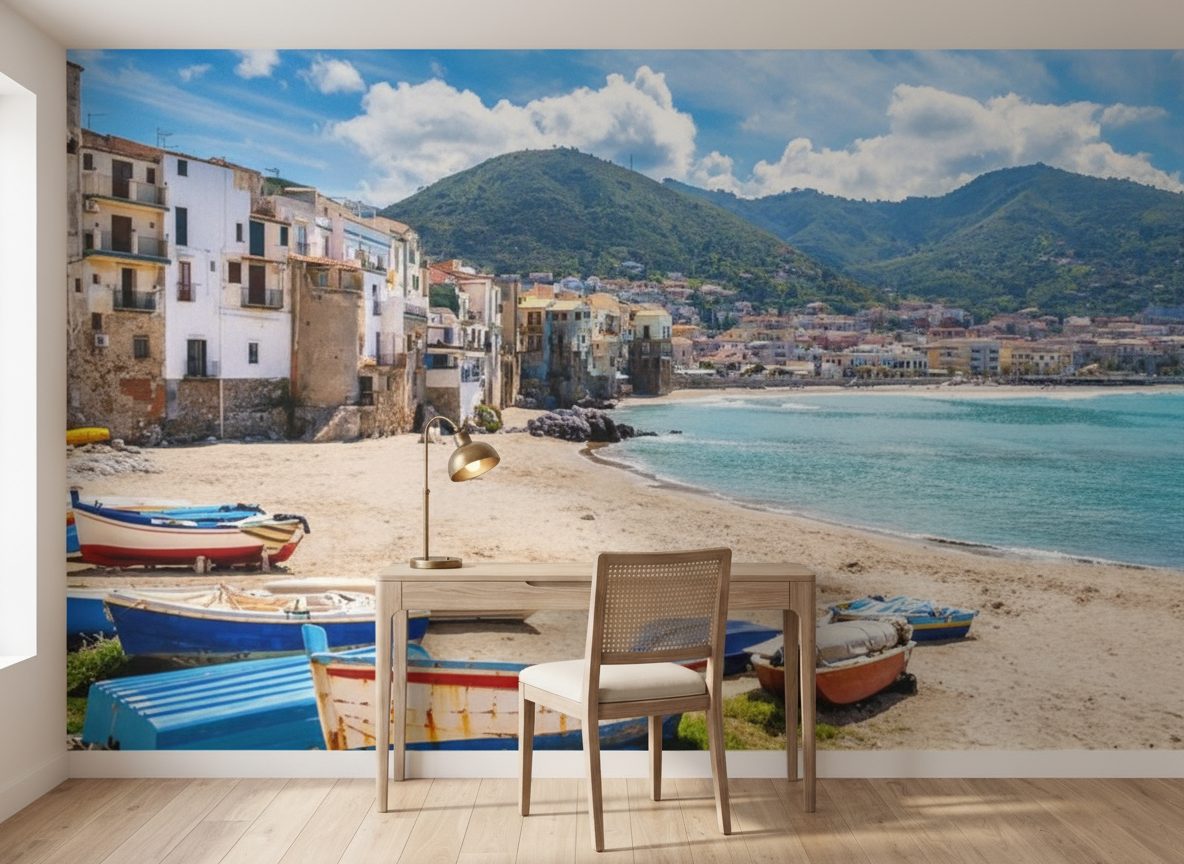 Barche Pescatori Spiaggia Cefalù in ambiente