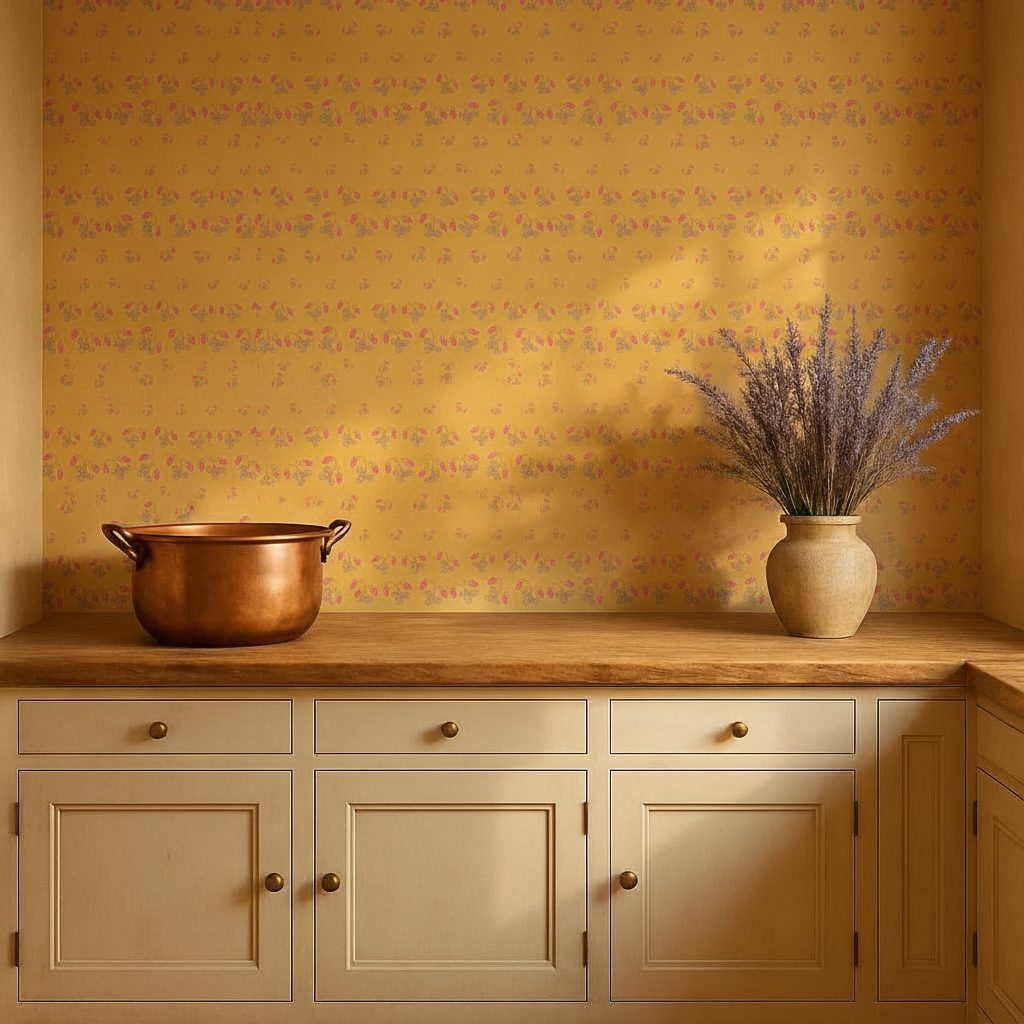 Fragole a Righe Giallo Senape in ambiente