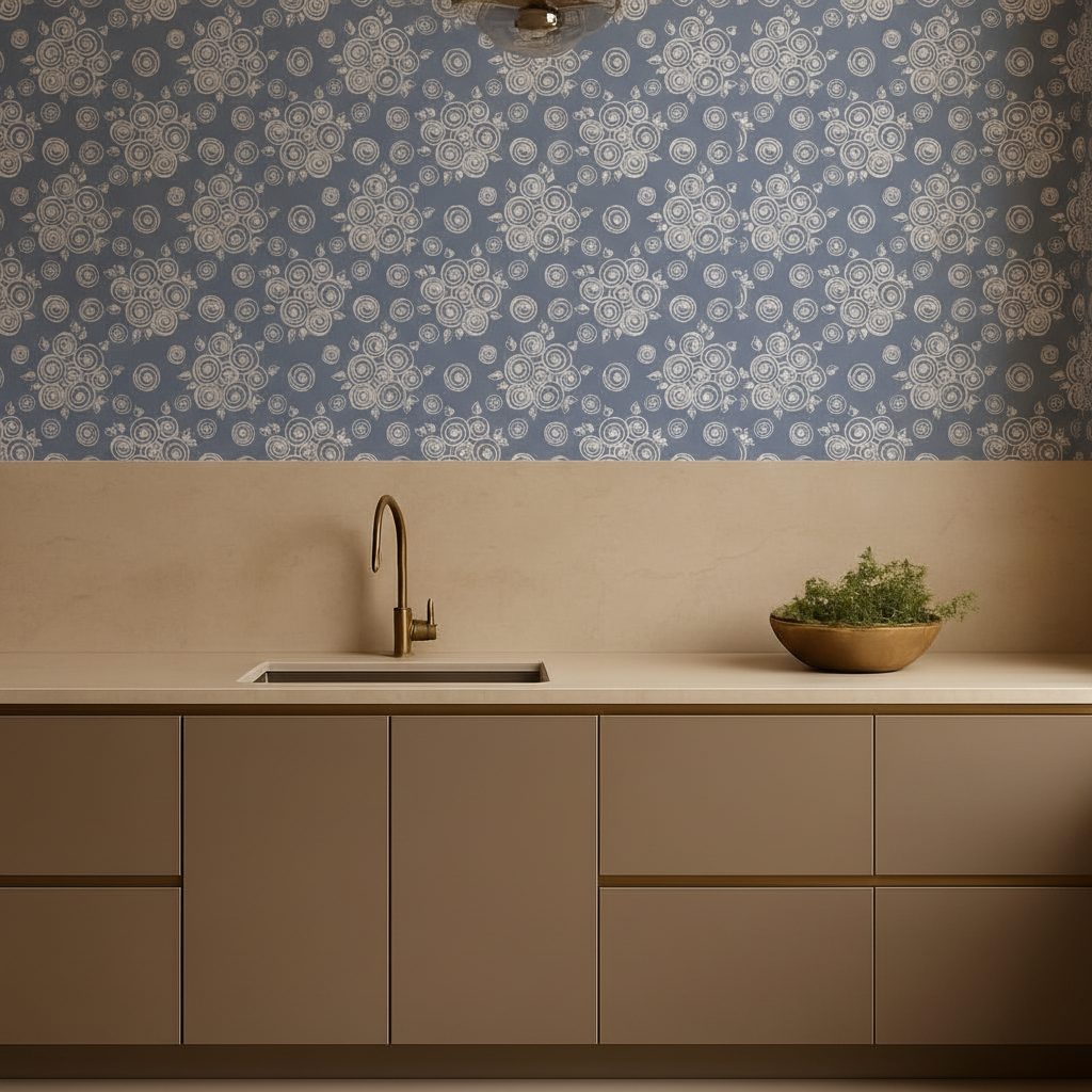 Fiori e Foglie Blu Disegnati in ambiente