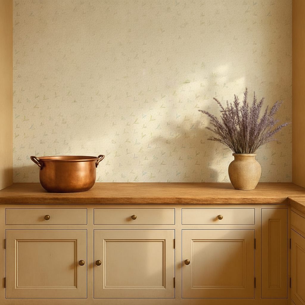 Foglie Disegnate con Gocce Blu in ambiente