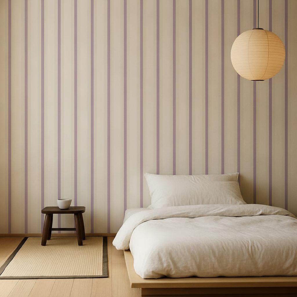 Strisce Verticali Effetto Lino Chiaro in a room setting
