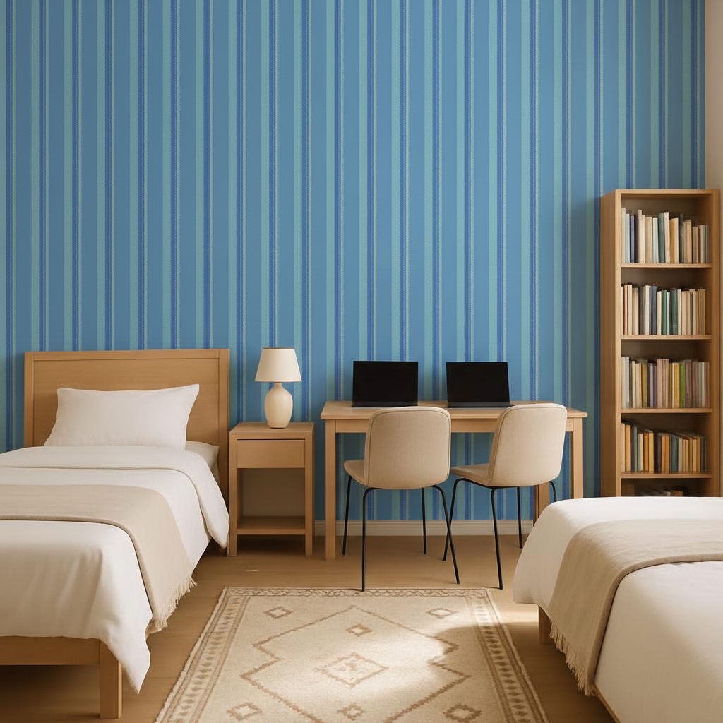 Strisce Verticali Blu e Ottanio in a room setting