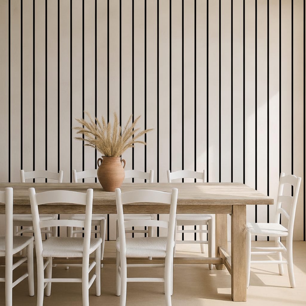Tessuto a Righe Bianco Nero in a room setting
