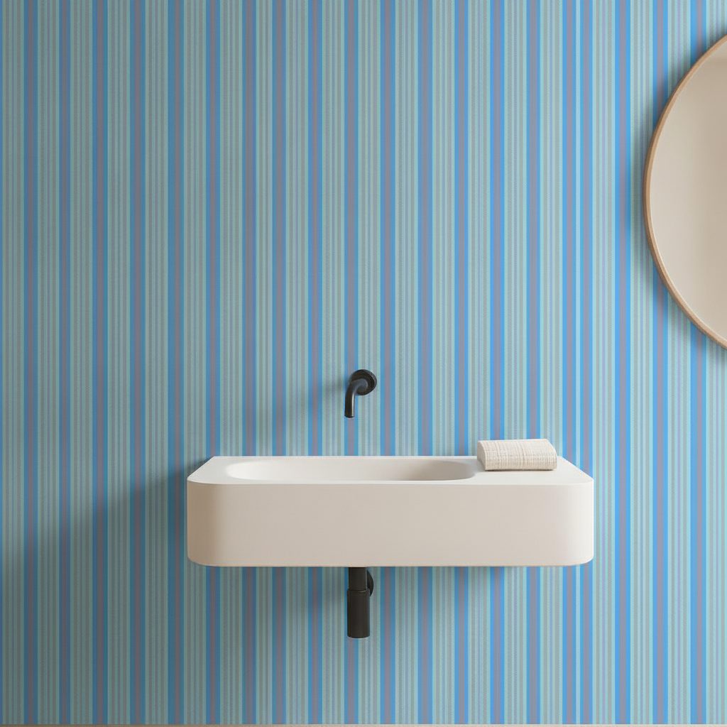 Linee Verticali Ciano e Bianche in a room setting