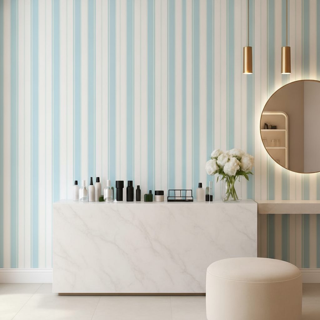 Strisce Verticali Azzurro Cielo in a room setting