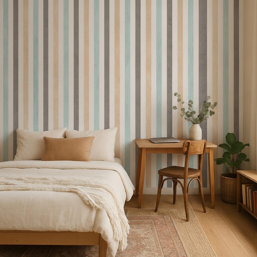 Strisce Acquerello Beige Blu in ambiente