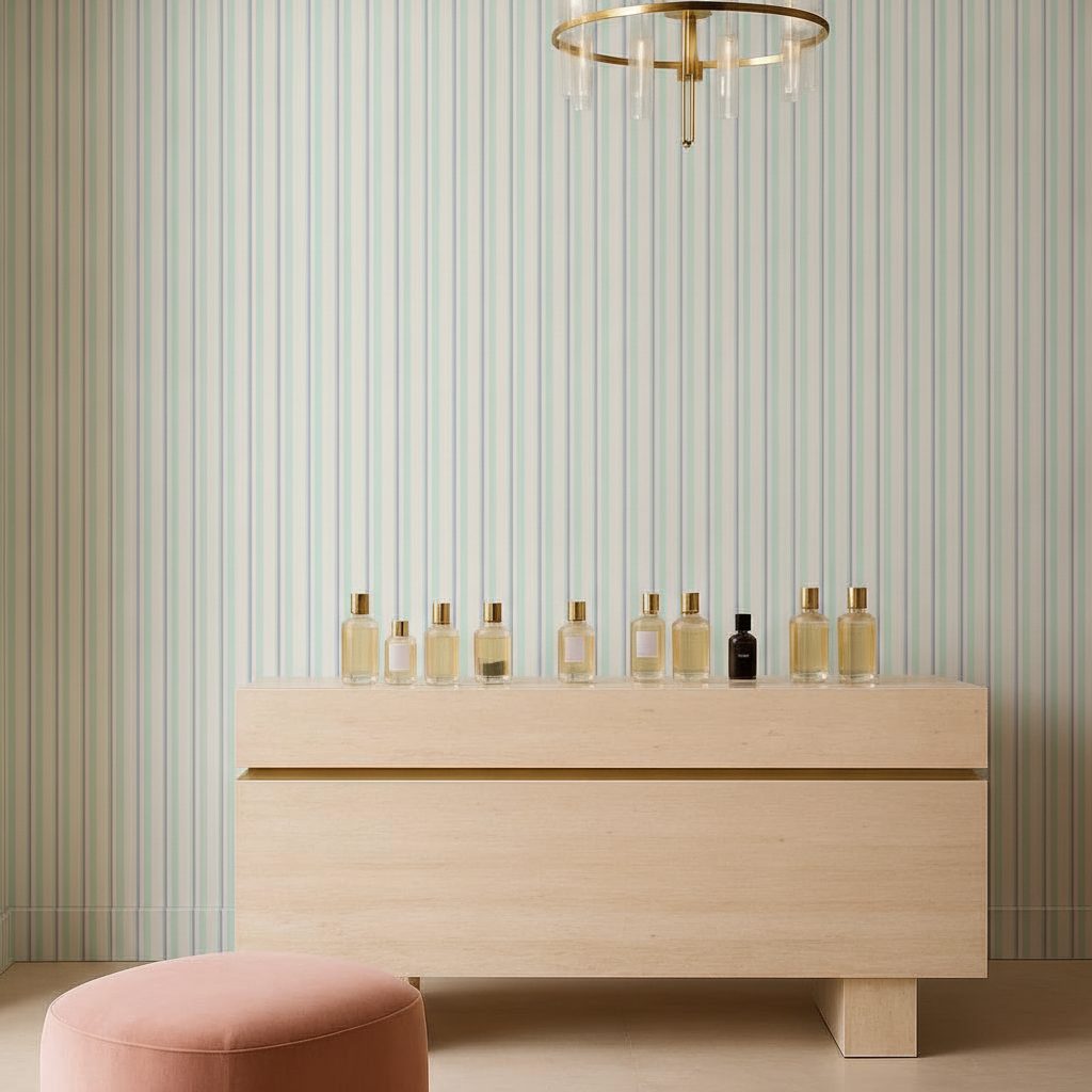 Strisce Verticali Lino Ottanio in a room setting