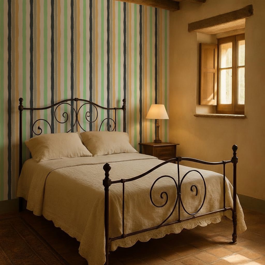 Strisce Verticali Effetto Carta Multicolore in a room setting