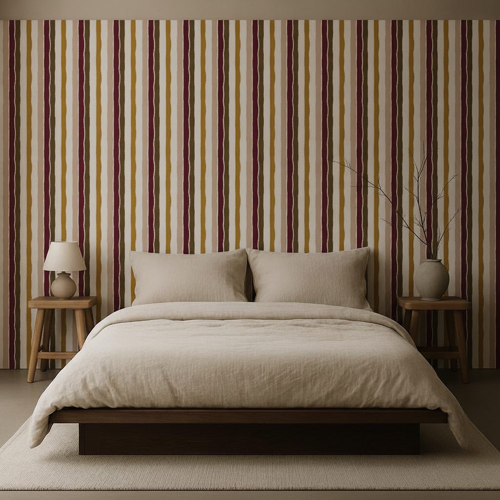 Strisce Verticali Effetto Carta Marrone in a room setting