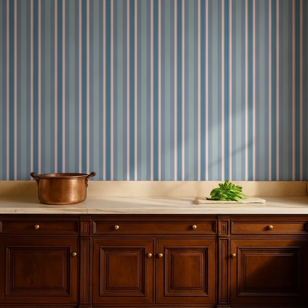 Strisce Verticali Blu Grigio Rosa in ambiente