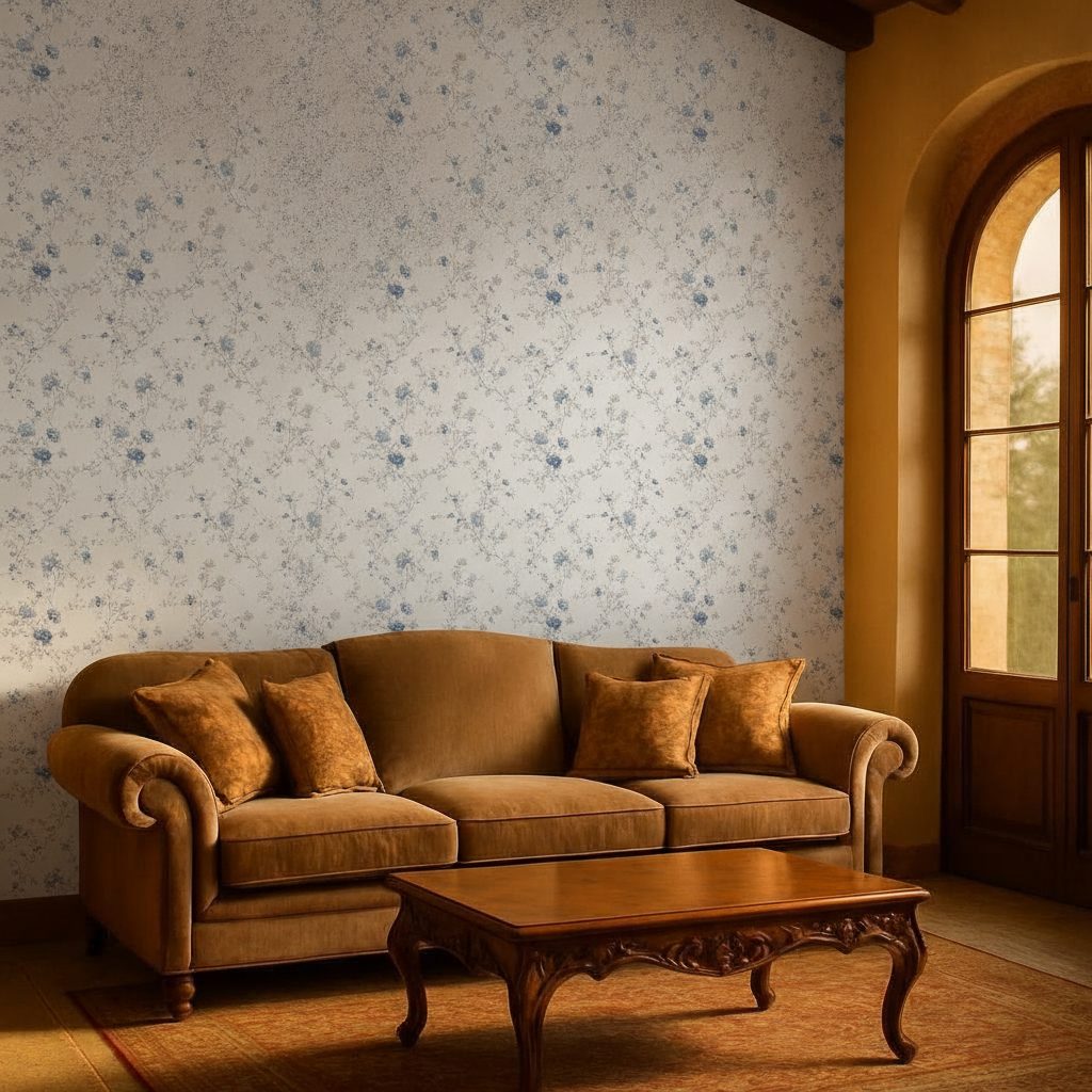 Toile Floreale Blu Botanico in a room setting