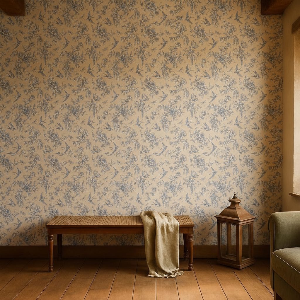 Toile De Jouy Blu Uccelli in ambiente