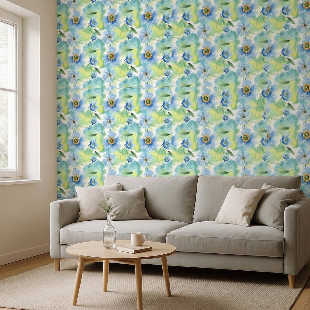 Papaveri Blu Acquerello in a room setting