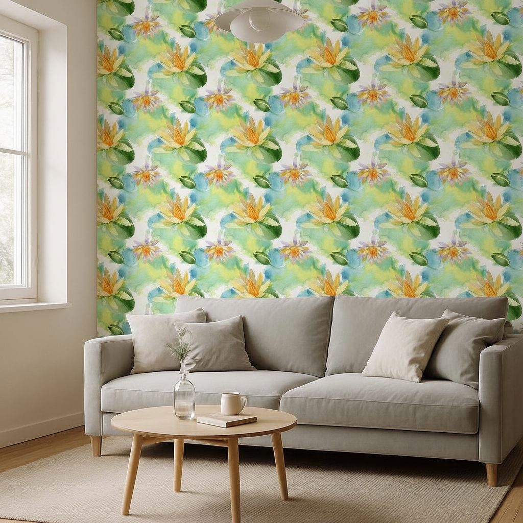 Fiori di Loto Gialli Acquerello in ambiente