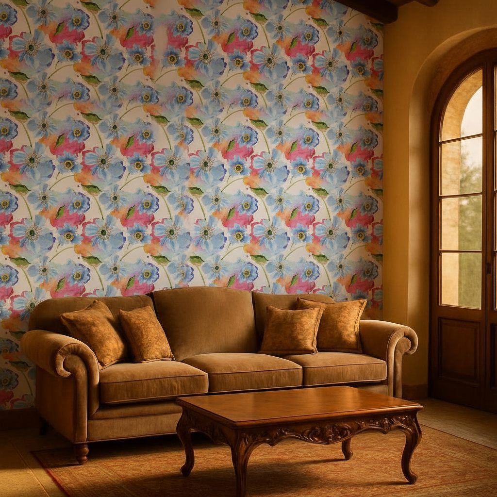 Papaveri Blu Acquerello in a room setting