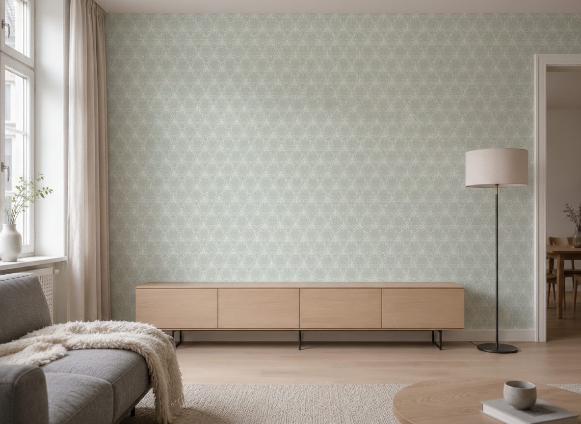 Pattern Orientale Damascato Blu Bianco in a room setting
