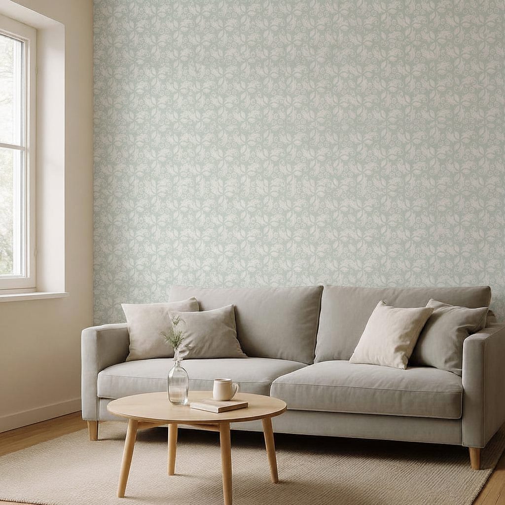 Pattern Floreale Classico Blu Bianco in a room setting