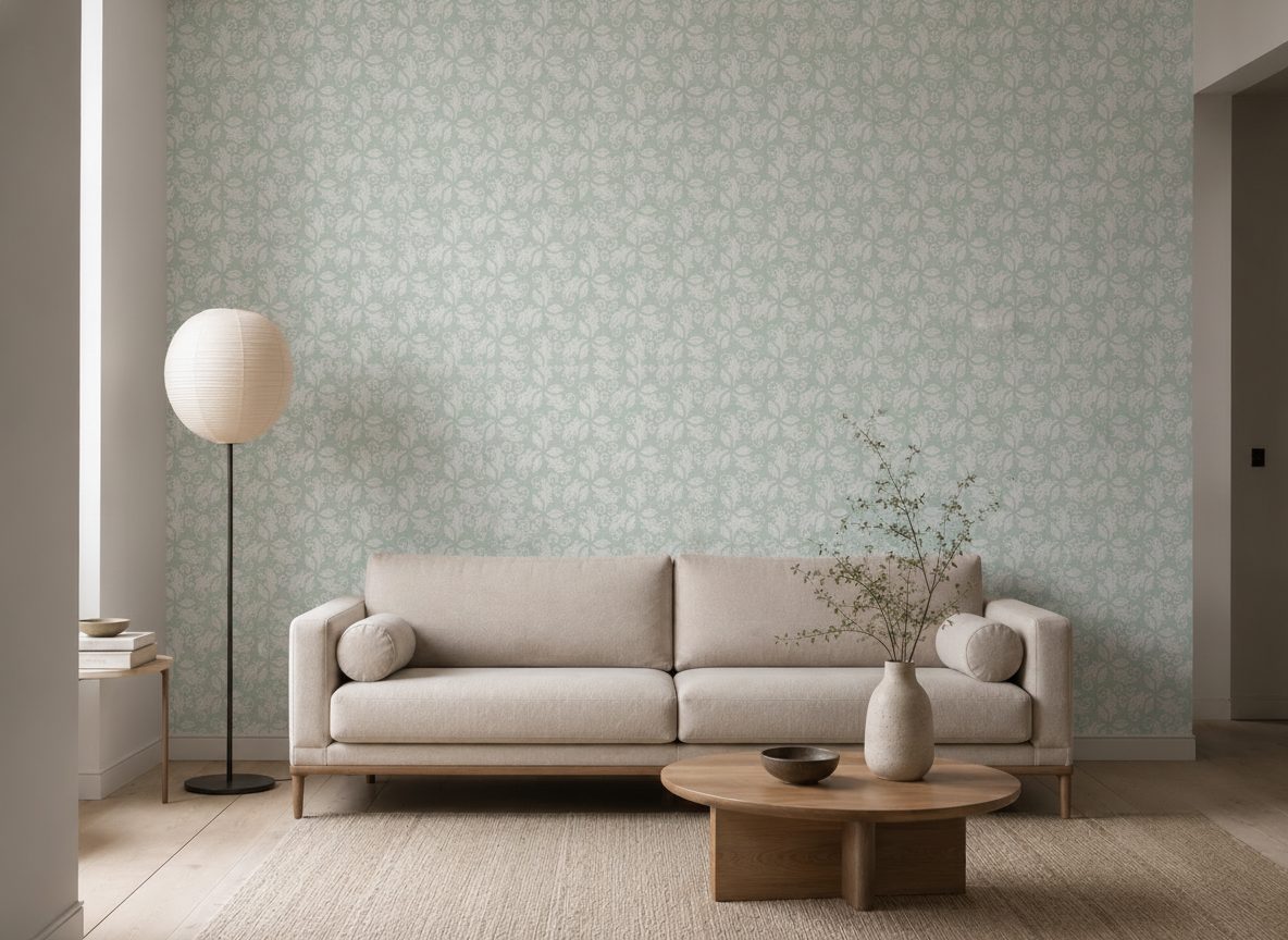 Pattern Floreale Classico Blu Bianco in a room setting