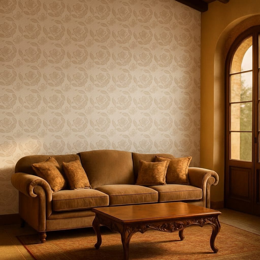 Fiori Rustici Bianchi Effetto Lino in a room setting