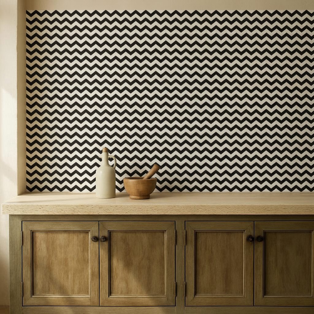 Pattern Geometrico Bianco Nero Classico in ambiente